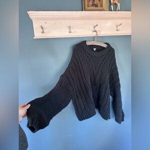 Aerie oversized balloon sleeve Cable Knit Black Sweater sz XL